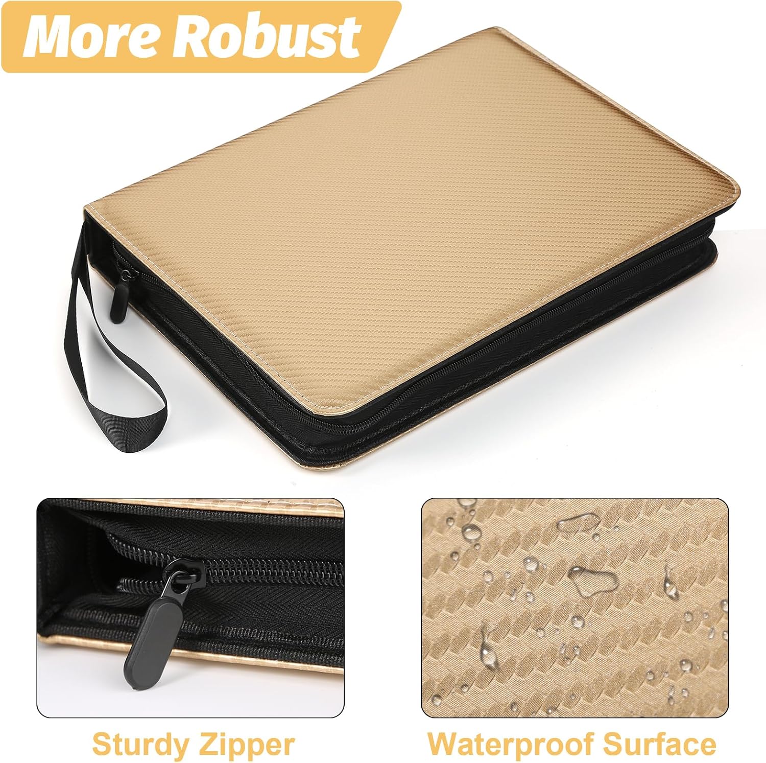 9 Pocket Card Binder, Premium Zip Trading Card Binder, 720 Double Sided Pocket PU Card Collection Binder, Collector Card Album, Card Folder for MTG, TCG, Sports Cards, Game Cards (Gold)