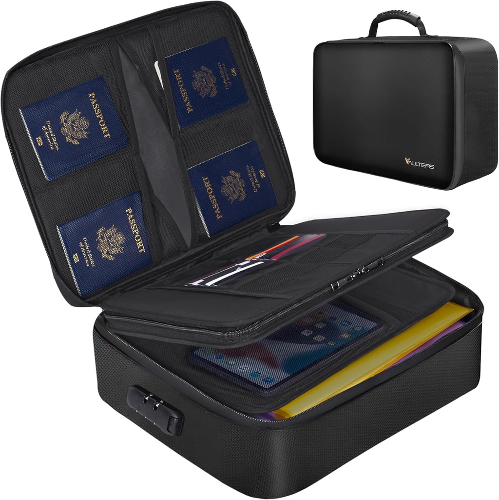 Fireproof Document Bag with Lock - 2000°F Heat Resistant & Waterproof Document Bag with 3 Layers, Portable Fire Proof File Box for Documents, Laptop, Passports & Certificates - Home & Travel - Black