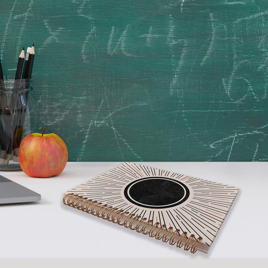 VNWEK Abstract Boho Black Sun Sunshine Sunray Sunburst Spiral Notebook Journal 5.5 x 8.3 inches,Boho Lined Hardcover Spiral Notebook,Boho Gifts for Women Teen Girls Teens