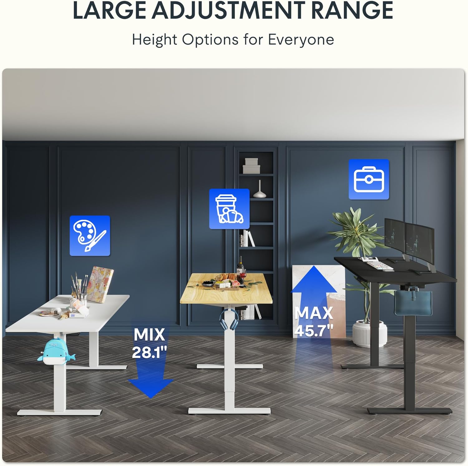 FLEXISPOT One-Piece Electric Standing Desk, 48 x 30 Inches Adjustable Desk with Seamless Desktop, Memory Controller Height Adjustment (White Frame + Maple Desktop, 2 Packages)