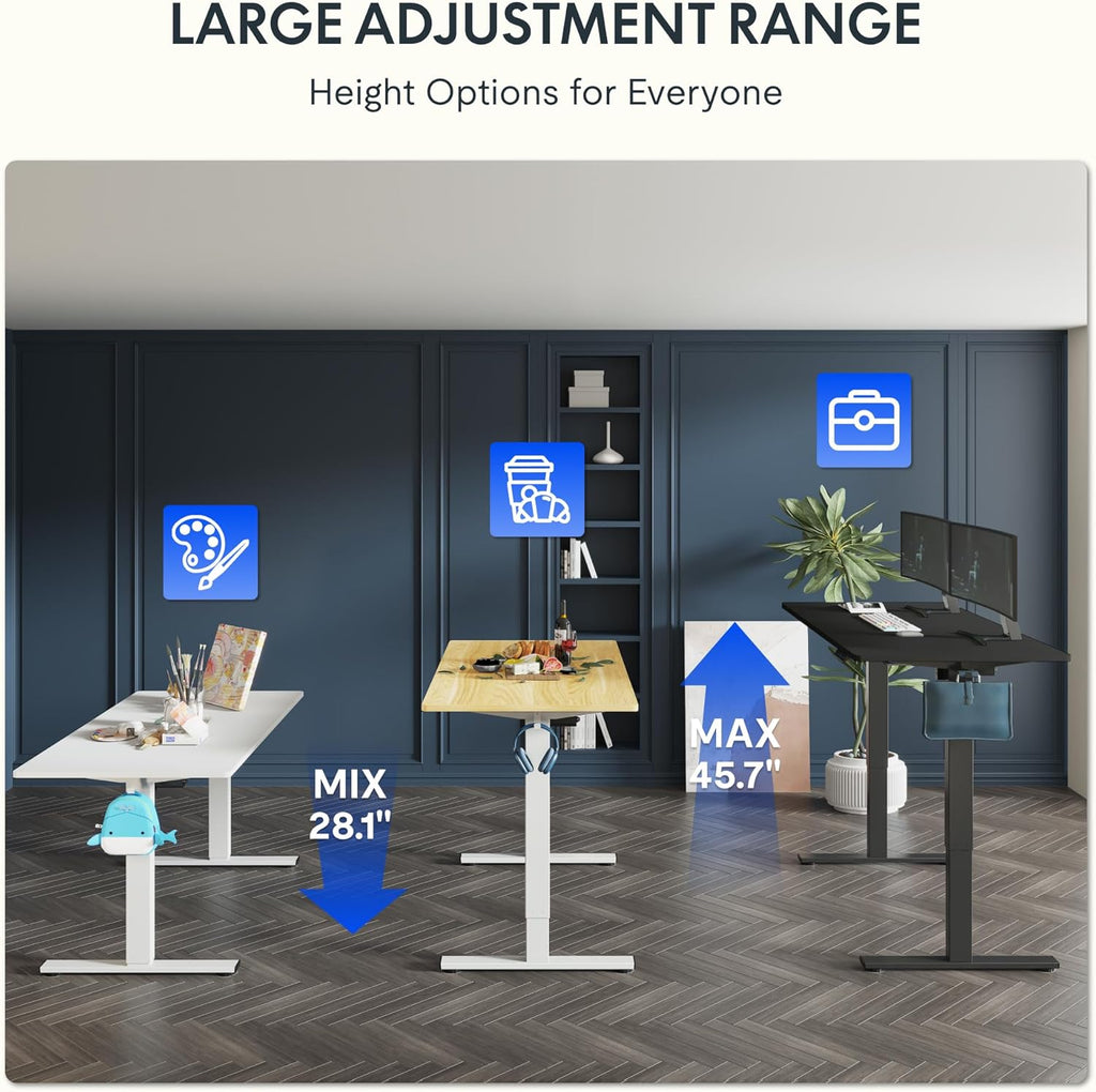 FLEXISPOT One-Piece Electric Standing Desk, 55 x 28 Inches Adjustable Desk with Seamless Desktop, Memory Controller Height Adjustment (White Frame + White Desktop, 2 Packages)