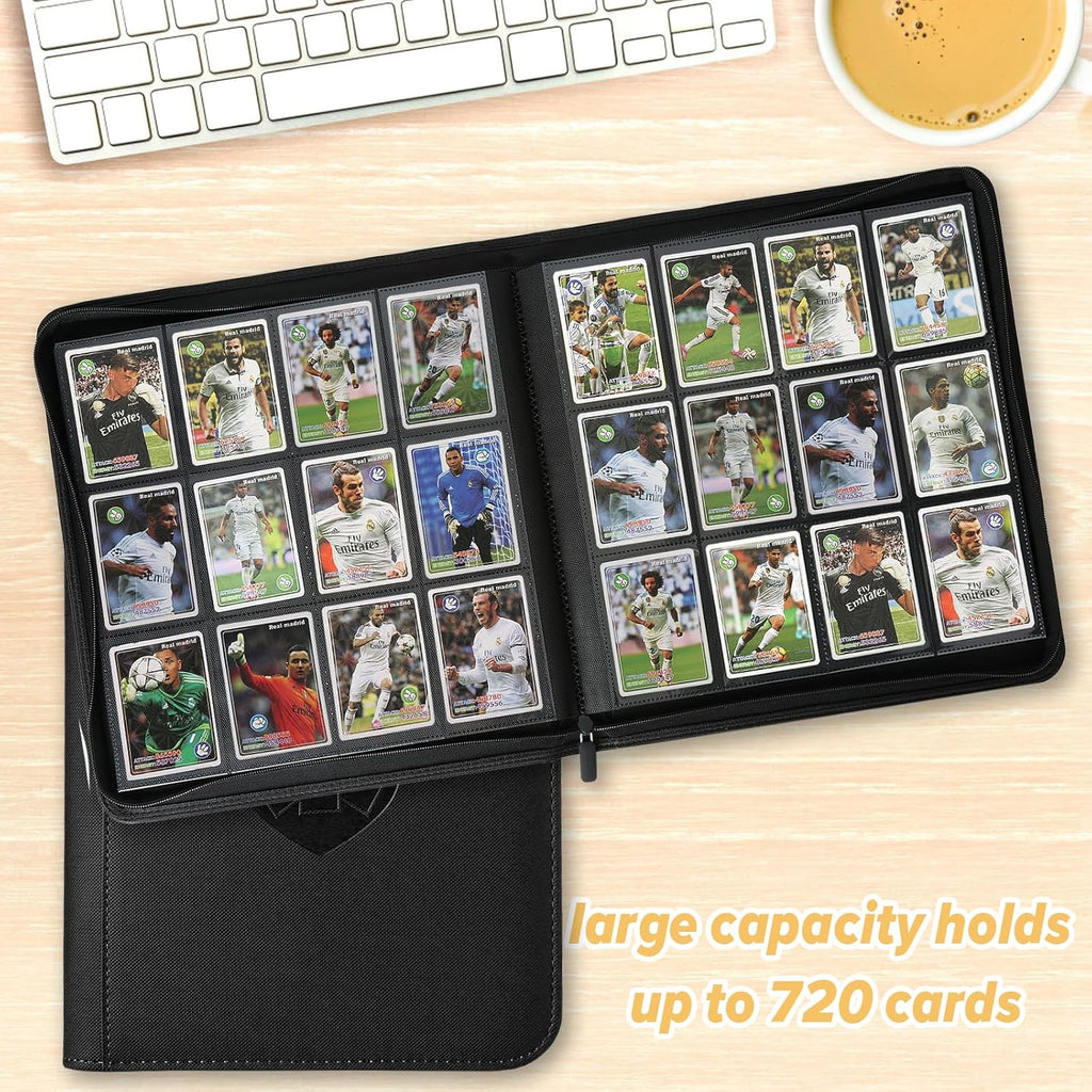 Trading Card Binder 12 Pocket, GERMUN PU Cover Card Binder for 720 Cards, Premium Trading Card Holder Folders, Double Sided Pocket Card Album for MTG, TCG (Black)