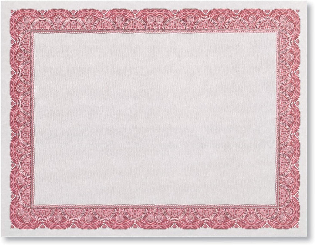 PaperDirect Stratton Gray Standard Certificate Paper, Maroon Border, 8 1/2 Inch x 11 Inch, 28lb Parchment, Certificates and Awards Paper, 100 Count, For School, Work, Diplomas & Award Certificates