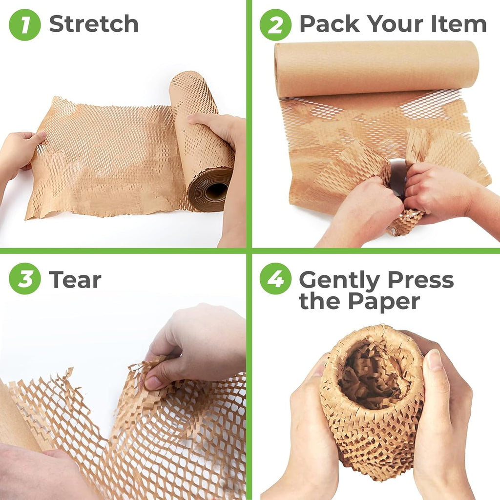 HexcelWrap Mini - Honeycomb Packing Paper, Eco-Friendly, Sustainable Paper Bubble Wrap for Shipping & Moving, Cushioned Packing Material in Easy Self-Dispenser Box - White, 12" x 750'