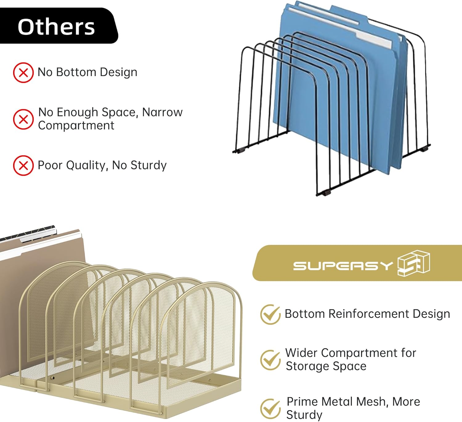 SUPEASY File Organizer 9-Section Mesh Desk Organizer, Upright File Organizer Desktop Organizer File Sorter, File Folder Holder for Office Supplies, Golden Yellow