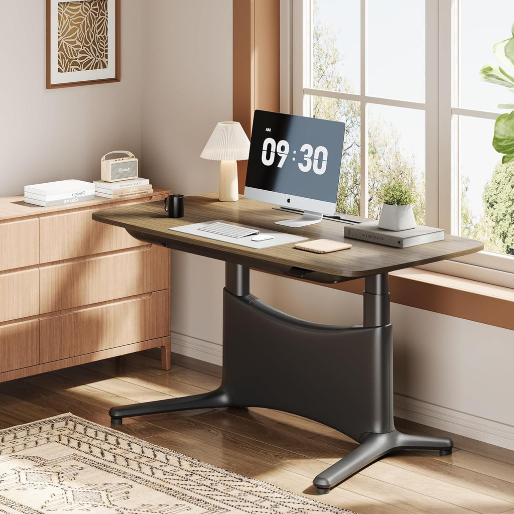 COLAMY Electric Standing Desk, Whole-Piece Gaming Desk with Dual Motors, Ergonomic Footrest, Drawers for Storage, Adjustable Height Sit-Stand Desk for Home Office (MFC Desktop, Walnut + Black)