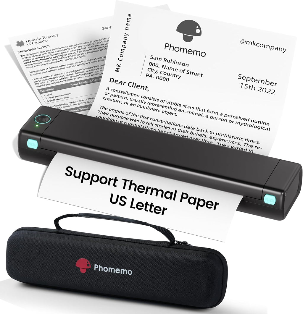 Phomemo M08F Portable Printer Wireless for Travel, Thermal Bluetooth Inkless Printer for 8.5" X 11" Thermal Paper, Compatible with Android iOS Phone Laptop, with Case