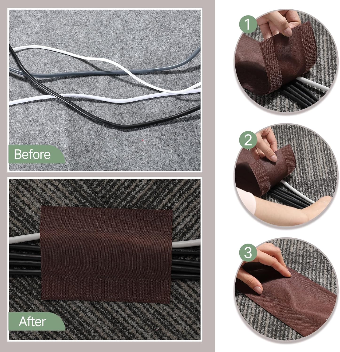 WILLBOND Grip Floor Cable Cover Cords Protector Management Only for Commercial Office Carpet(19.69 ft,Brown)