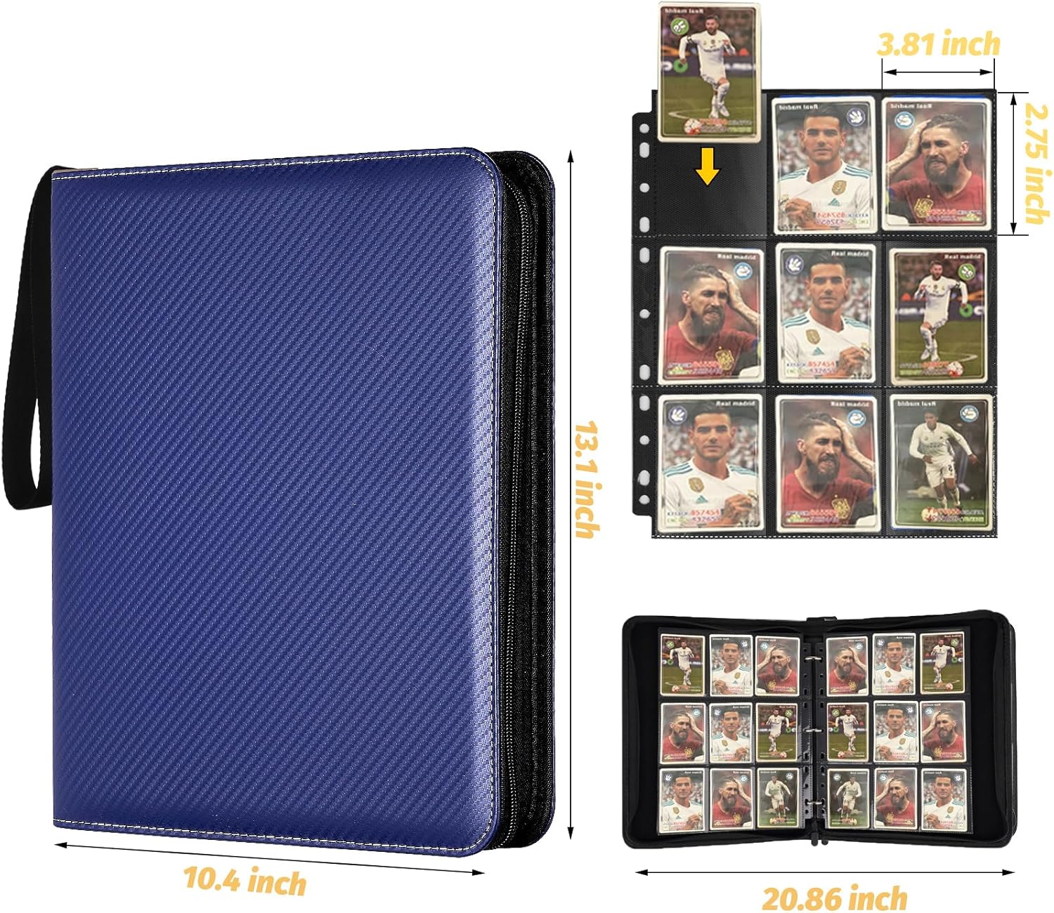9 Pocket Card Binder, Premium Zip Trading Card Binder, 720 Double Sided Pocket PU Card Collection Binder, Collector Card Album, Card Folder for MTG, TCG, Sports Cards, Game Cards (Blue)
