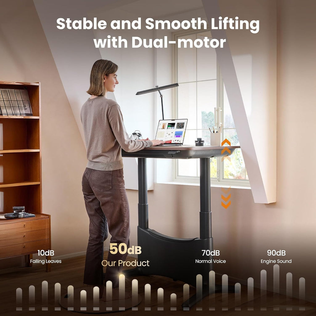 COLAMY Electric Adjustable Standing Desk – 48 x 28 Inch Sit Stand Desk with Drawer & Cable Management, Dual Motor Lift System, Ergonomic Footrest, Home Office Table (Veneer Desktop, Oak + White)