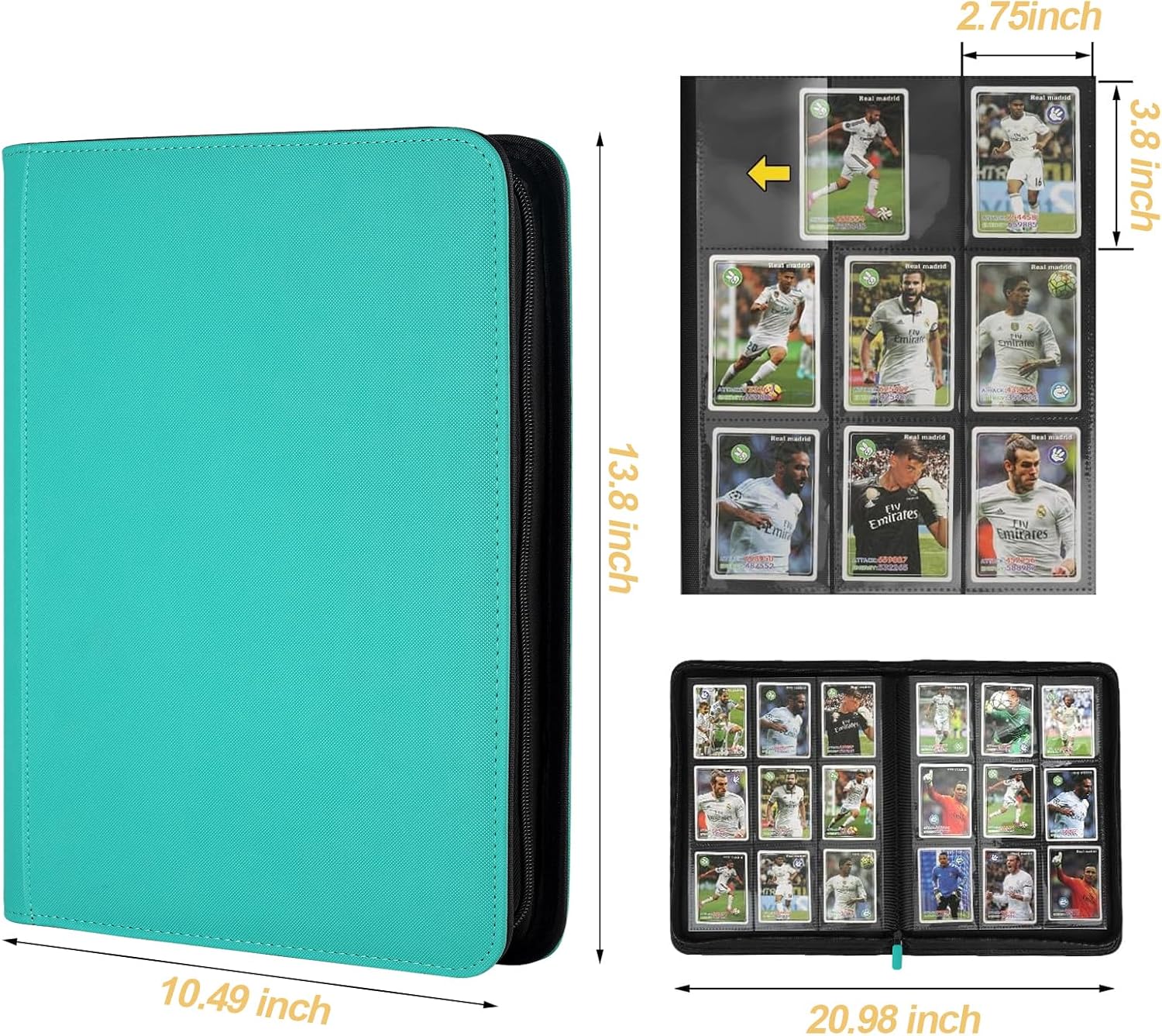 Trading Card Binder 9 Pocket, GERMUN PU Cover Card Binder for 360 Cards, Premium Trading Card Holder Folders, Double Sided Pocket Card Album for MTG, TCG (LAKEBLUE)