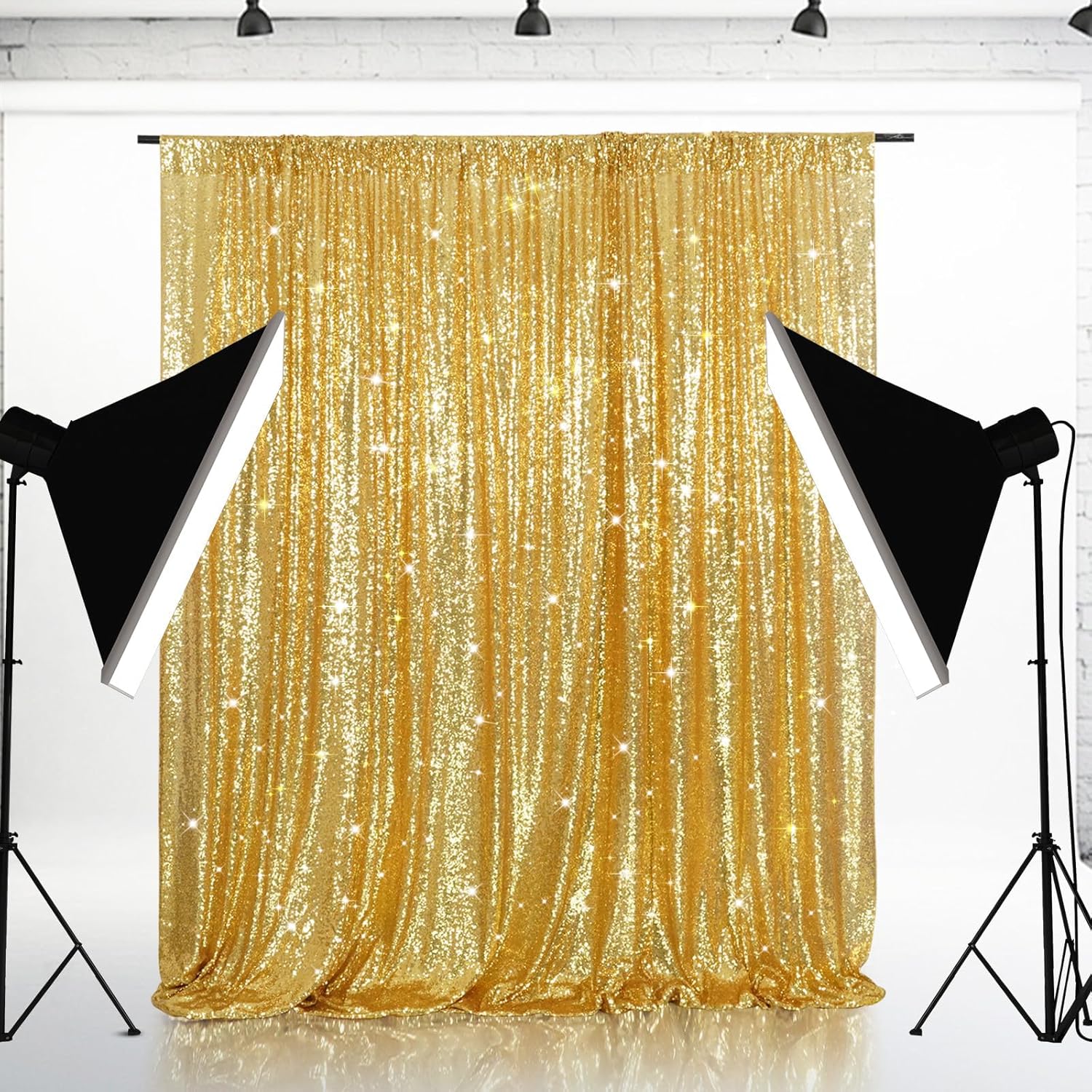 Eternal Beauty Gold Sequin Backdrop, 8x8 Ft Glitter Background Curtains for Shimmer Photography Party Wedding Birthday Back Drop Decor