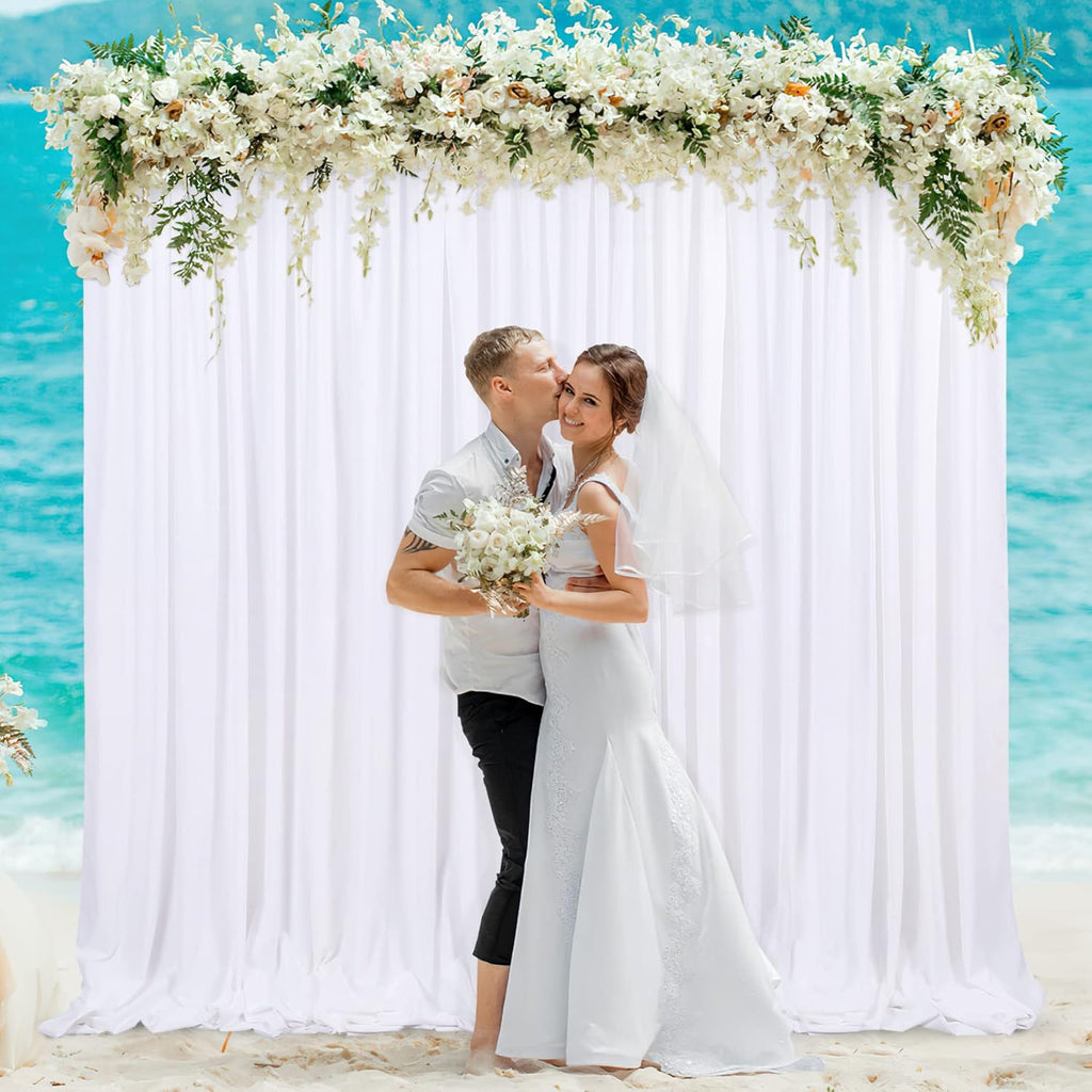 White Backdrop Curtains 30ft x 10ft: Polyester Photography Backdrop Drapes - Wedding Party Photo Shoot Background 6 Panels 5x10ft