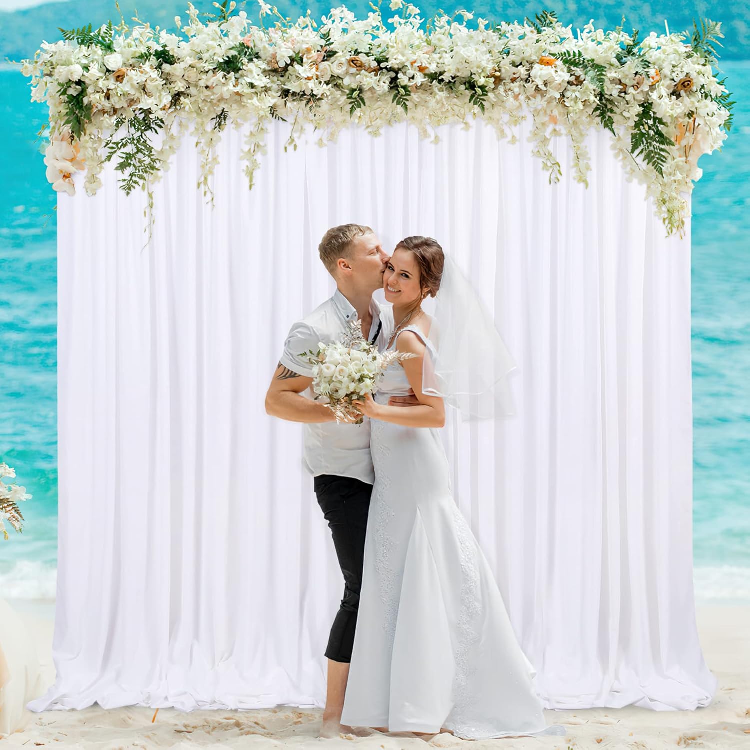 White Backdrop Curtains 30ft x 10ft: Polyester Photography Backdrop Drapes - Wedding Party Photo Shoot Background 6 Panels 5x10ft