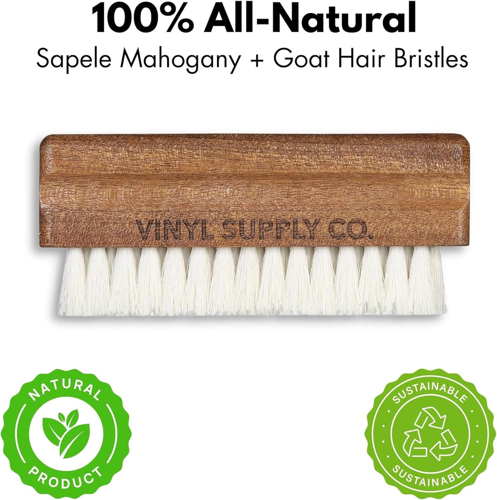 Vinyl Record Goat Hair Brush by Vinyl Supply Co. - 100% All-Natural Wood Vinyl Care Kit - Goat Hair Vinyl Record Brush, Velvet Brush Pad, & Stylus Brush Cleaner (Goat Hair Brush)