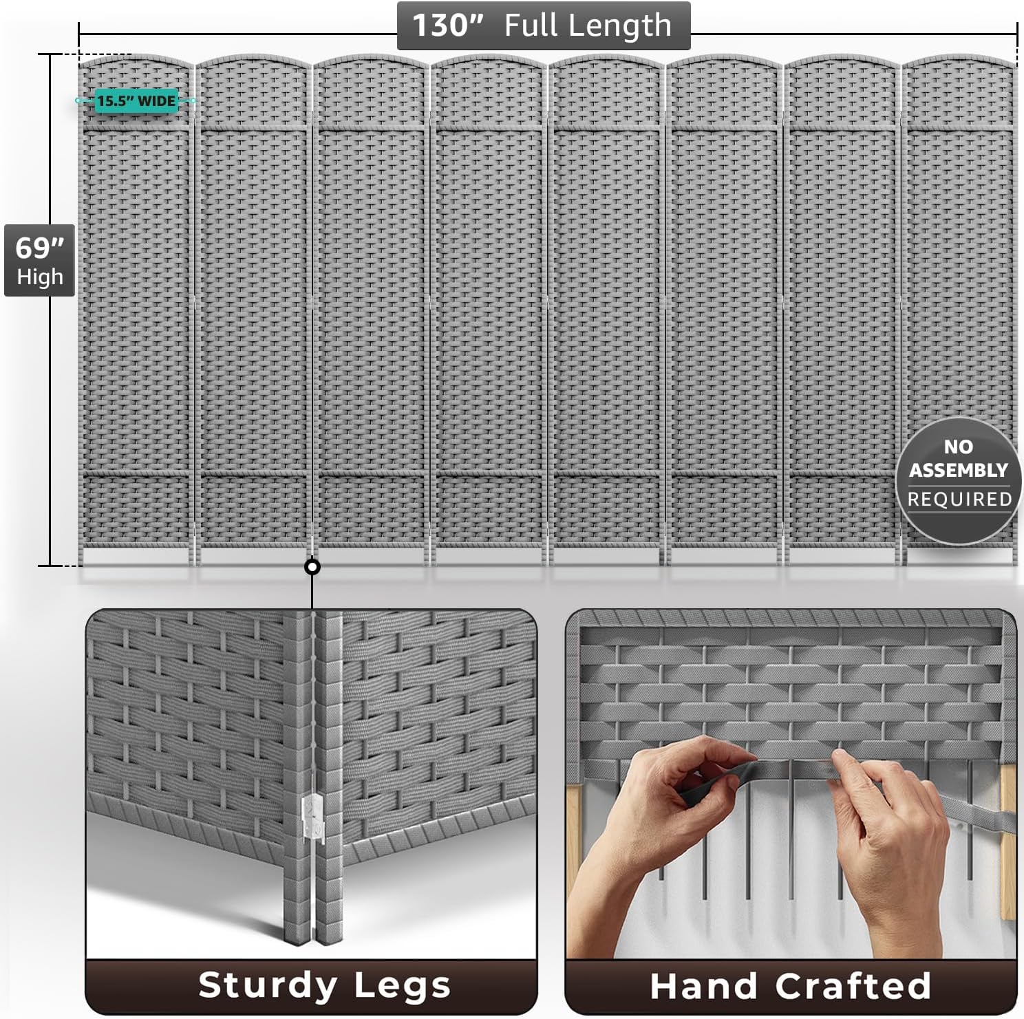 Sorbus 8 Panel Room Divider 6 ft. Tall - Privacy Screen, Extra Wide Double Hinged Panels, Mesh Hand-Woven Design, Partition Room Dividers and Folding Privacy Screens, Wall Divider for Room Separation