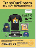 TransOurDream Dark Heat Transfer Paper for T Shirts (30 Sheets, 11x17") Printable HTV Heat Transfer Vinyl for Inkjet Printer Iron on Transfers for Dark Fabrics