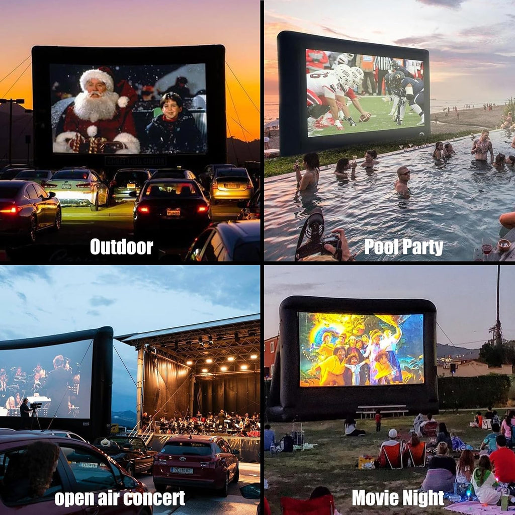 Inflatable Projector Screen - 14FT Outdoor Movie Screen Blow Up for Movie Parties Backyard Outside with Air Blower and Carry Bag, Front and Rear Projection