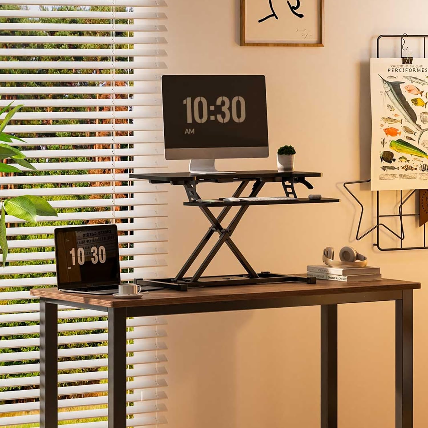 FLEXISPOT 32-inch Height Adjustable Standing Desk Converter, Quick Sit to Stand Tabletop Dual Monitor and Laptop Workstation with Wide Keyboard Tray, Black