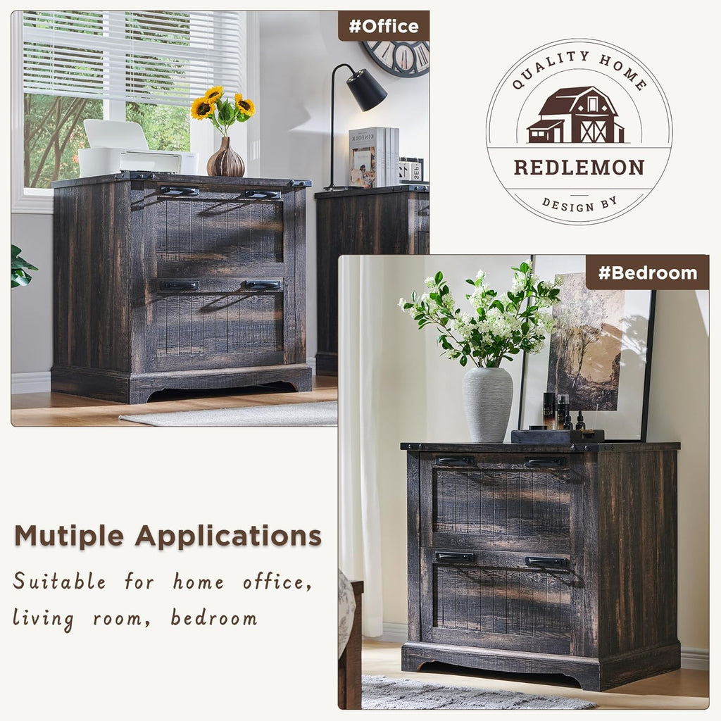 RedLemon File Cabinet with 2 Drawers, Farmhouse 30" Filing Cabinets with Hanging File Folders for A4/Letter/Legal Size Documents,Office Storage Cabinet for Study Room, Living Room (Dark Rustic Oak)