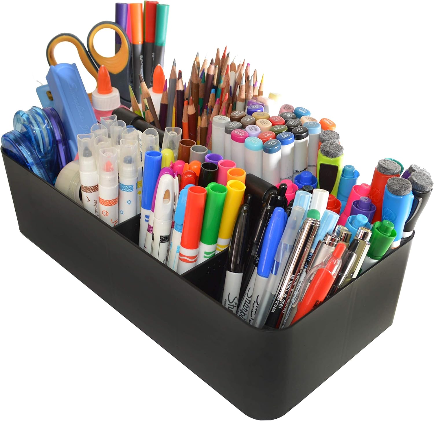-Large Portable Caddy, DIY Dividers, 8 Compartments, School Office Supplies Home Business Organizer,Portable Basket with Handle Storage Organizer Modern Made in USA (4 PACK, Black)