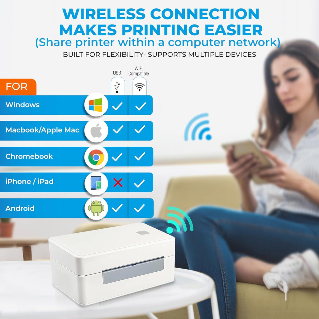 3044C-WF 300 DPI WiFi Shipping Label Printer Label Design Software on Windows, Print Wireless on Windows iPhone/iPad Mac Android UPS FedEx Ebay Shopify Shipstation Fanfold Direct Label