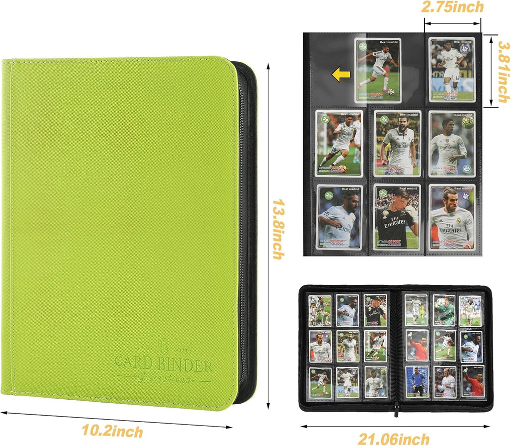 9 Pockets Card Binder,Premium Zip Trading Card Binder,540 Double Sided Pocket PU Collection Binder, Collector Album, Card Folder for MTG, TCG, Business Cards.(Grass Green)