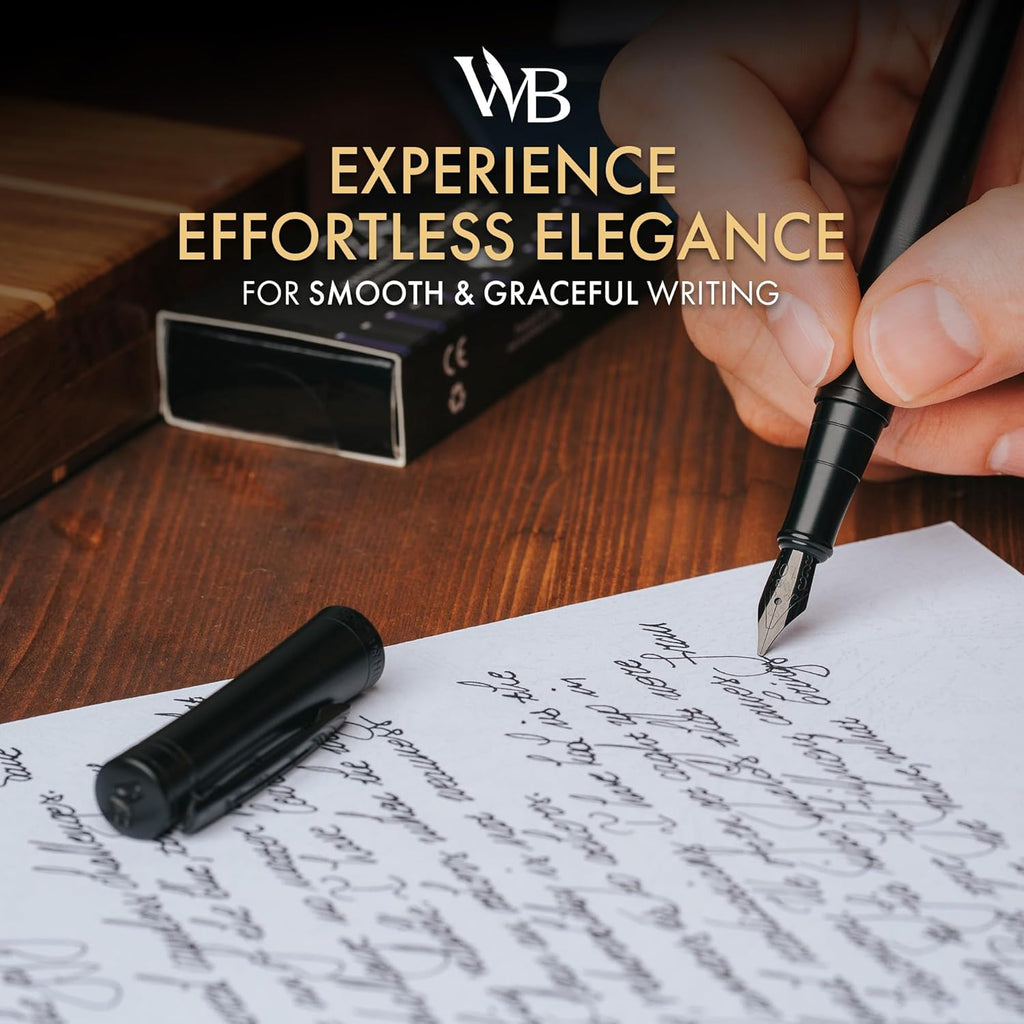Wordsworth & Black Fountain Pen Set, Broad Nib, Includes 24 Pack Ink Cartridges, Ink Refill Converter & Gift Box, Calligraphy, [All Black], Perfect for Men & Women