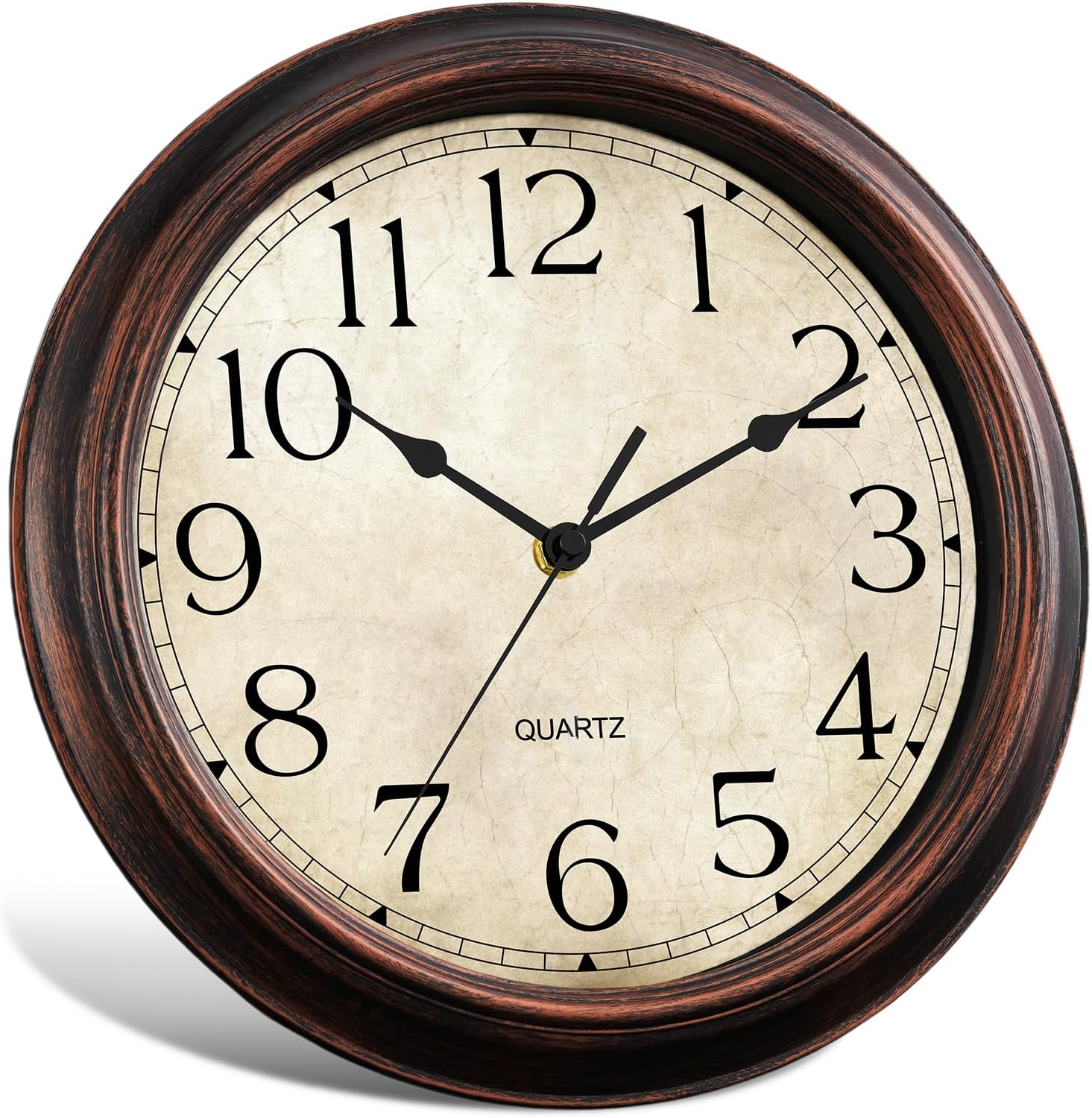 12 Inch Wall Clocks Battery Operated Silent Non-Ticking Analog Wall Clock Vintage Retro Rustic Style Decorative for Living Room Kitchen Home Office(Bronze)