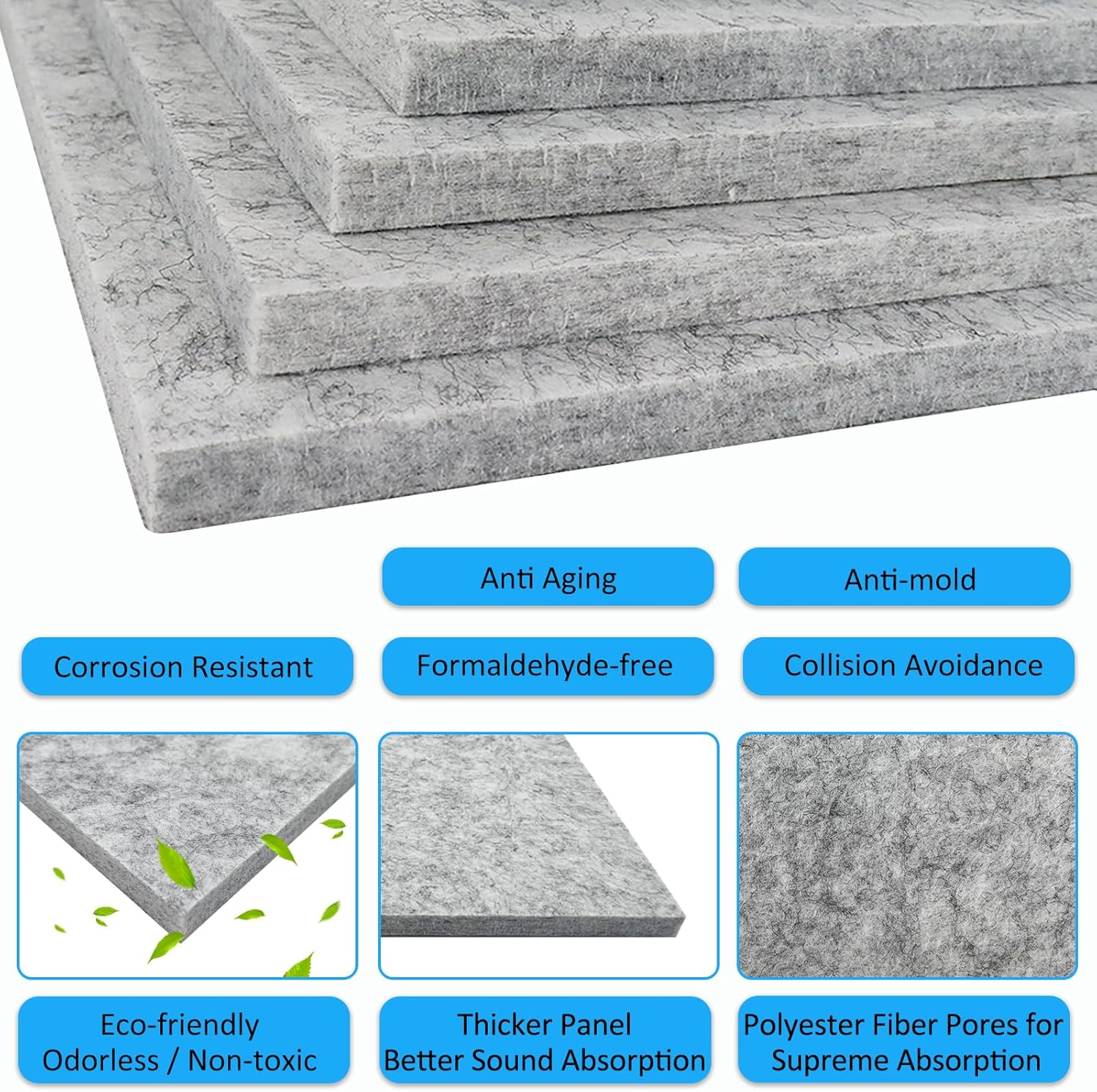 BXI Thickened Sound Absorbing Panels - 12 Pack 12 X 12 X 0.5 Inches Dense Acoustic Panels, Echo Noise Reducing Sound Panels, Tackable Studio Panels for Wall and Ceiling Acoustic Treatment