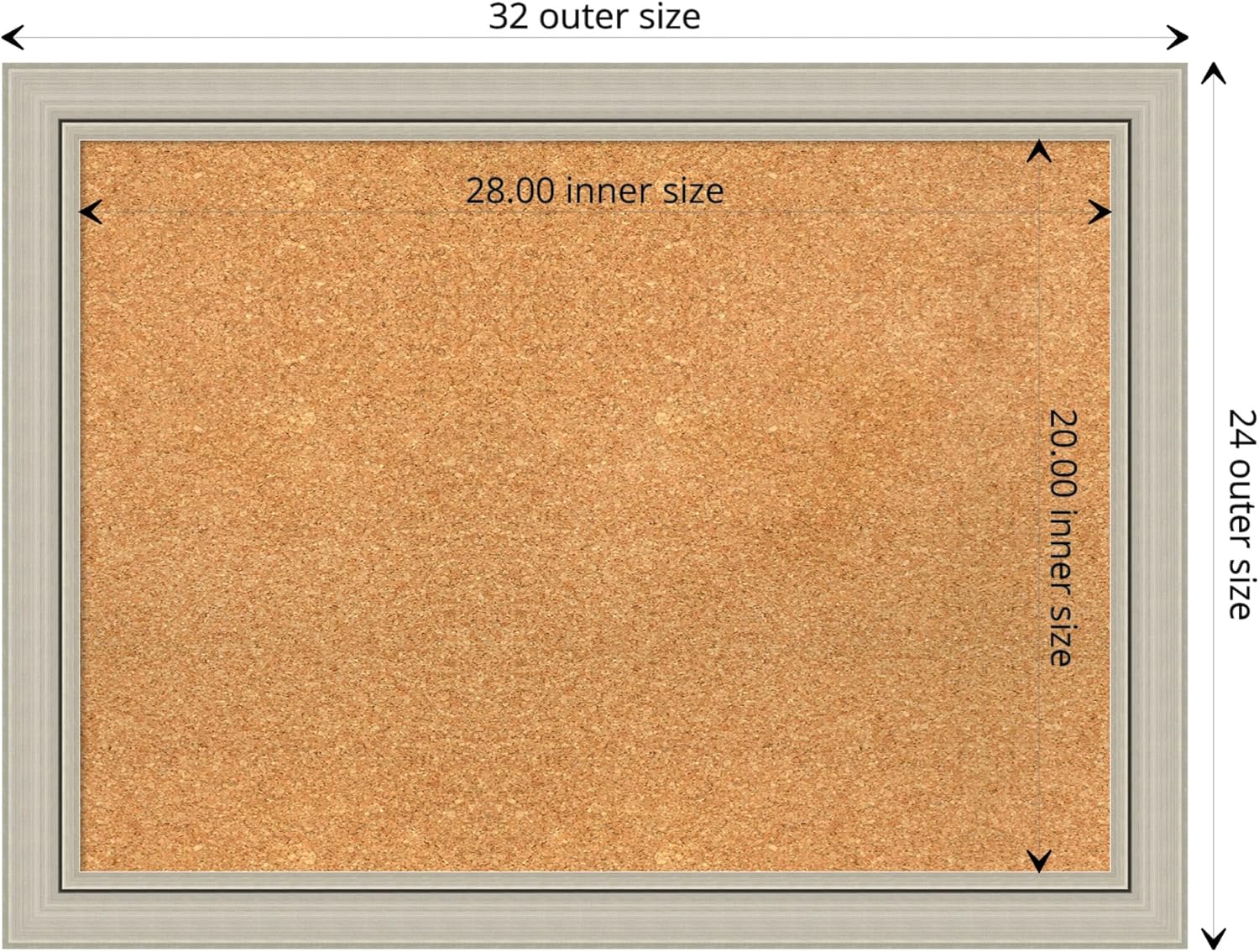 Amanti Art Natural Cork Board for Wall, 24x32 Vision Board with Silver Wood Frame, Medium Corkboard Office Decor for Home Organization, Casual Corkboard Pinboard to display items for home organization