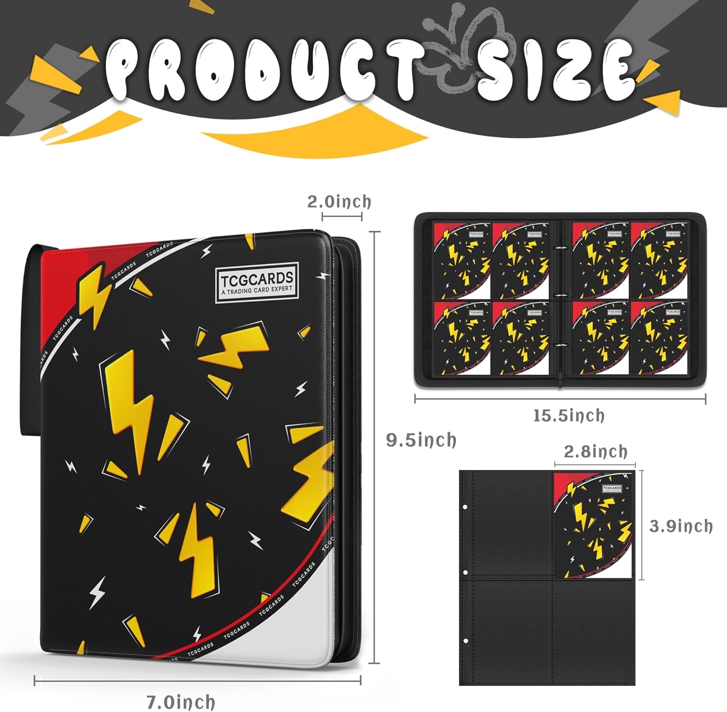 Trading Card Binder 4 Pocket，Card Binder 400 Pockets Card Book Holder Cards with 50 Removable Sleeves，3-Ring Zip Design MTG/TCG/Sport Collectible Trading Card Albums Gifts for Boys and Girls (Black)