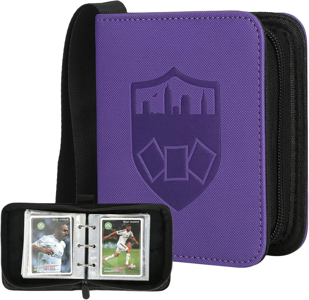 Mini Card Binder 1 Pocket, 80 Pockets Trading Card Binder, Premium Small 2 Pocket Trading Card Collection Album Folder with 40 Sleeves Double Sided - Gifts for Kids (Purple)