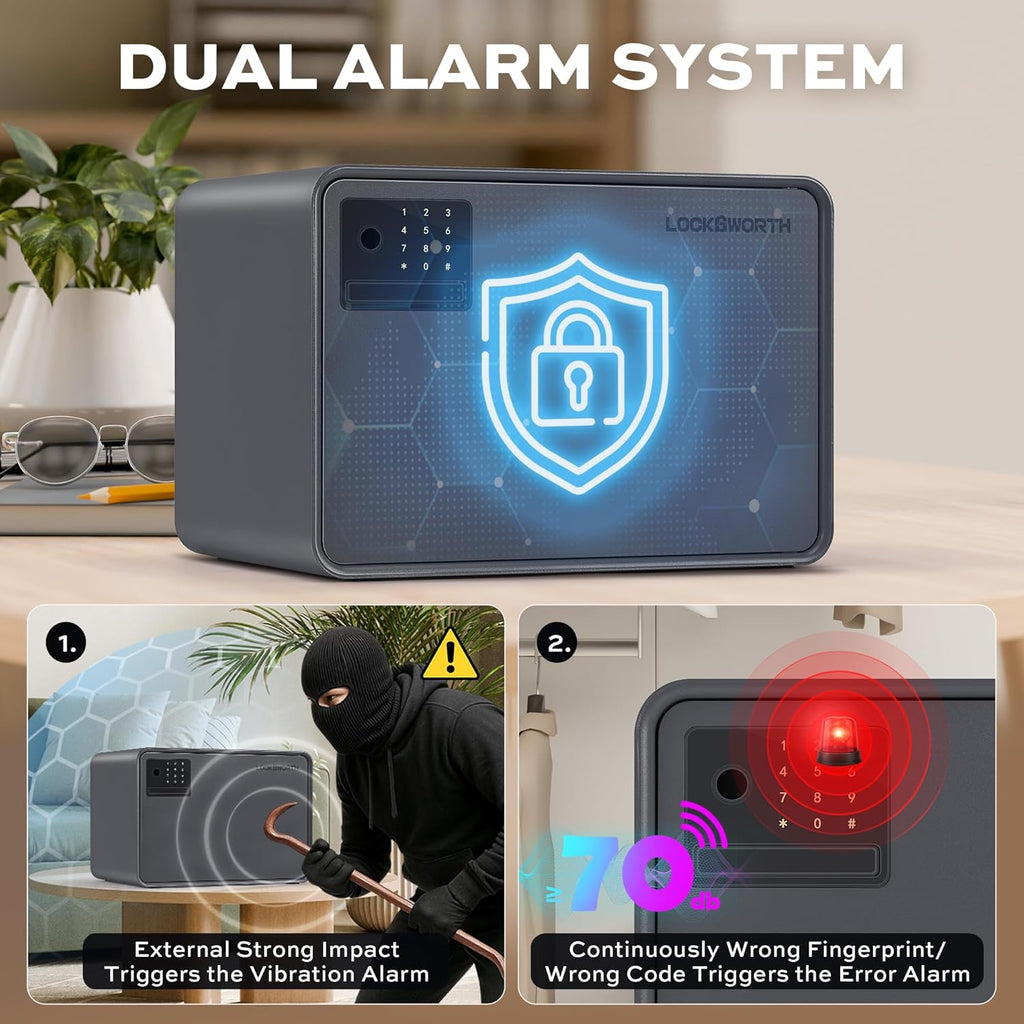 Biometric Safe for Home, 0.6 Cube Feet Auto-Open Fingerprint Safe with Touch Screen, Alarm System & Removable Shelf, Small Money Box for Cash, Jewelry, Documents, Home Office Use, Black