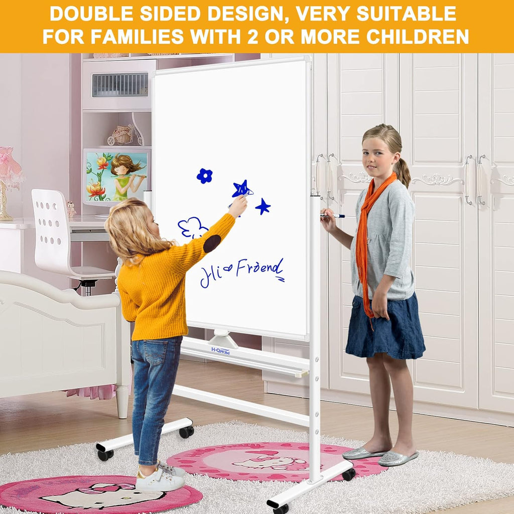 H-Qprobd Magnetic Whiteboard Mobile Dry Erase Board with Stand 40"x28" Double Side Rolling Whiteboards on Wheels for Home, Office & School