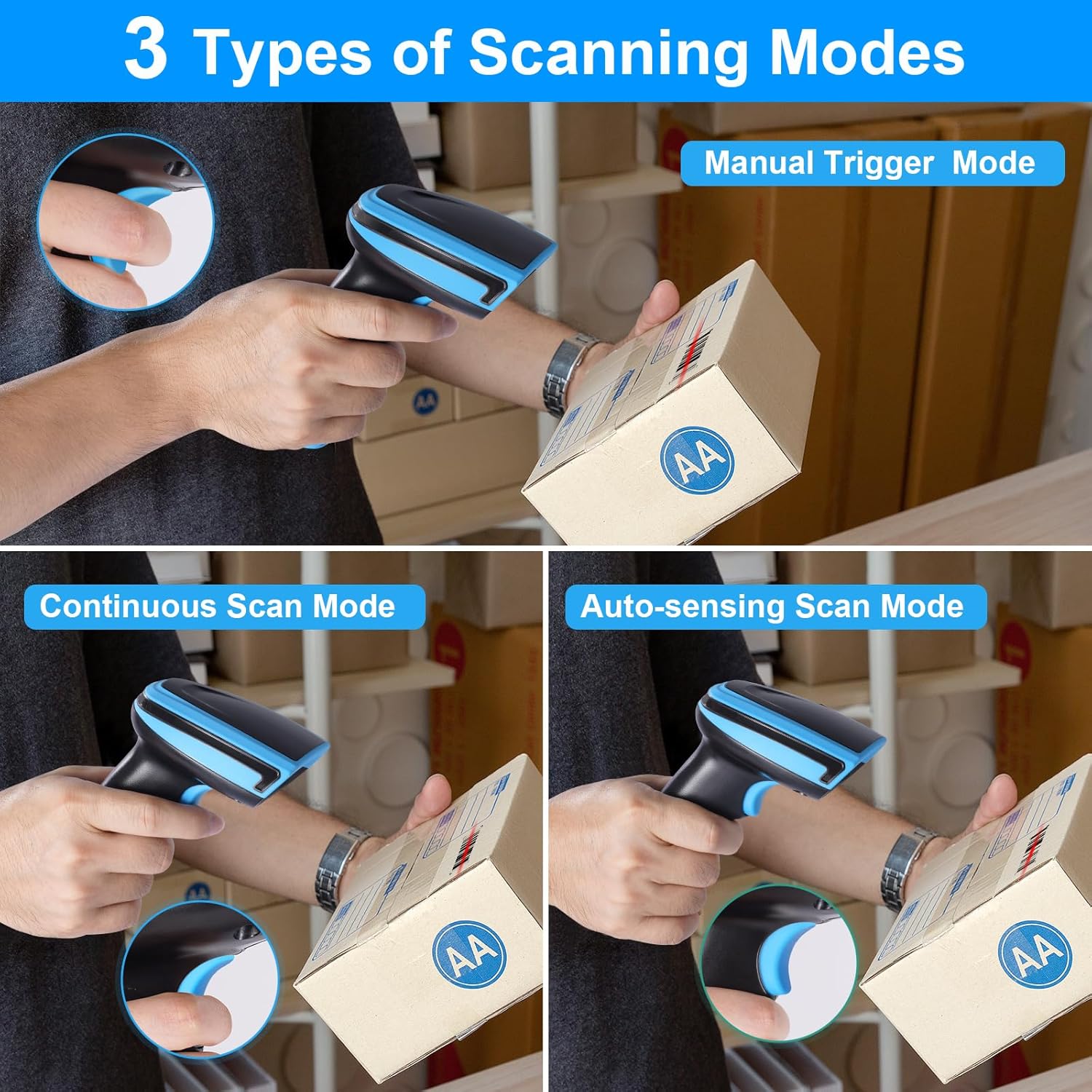 Barcode Scanner Wireless, 1D Laser Barcode Reader with Stand 2.4G Wireless & USB Wired Connection 2 in 1 Plug and Play Handheld Bar Code Scaners