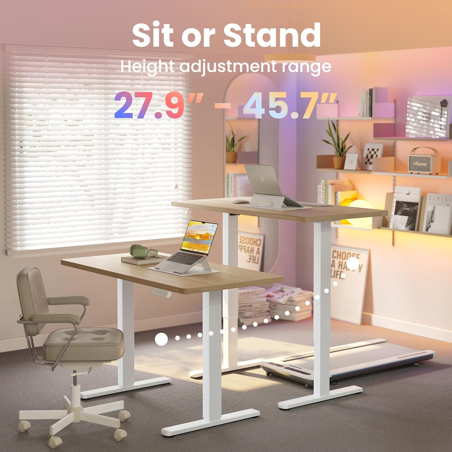 HUANUO 32" Small Electric Standing Desk Adjustable Height, 4 Memory Height Settings, Sit Stand Up Desk for Home Office & Computer Workstation, LightWalnut