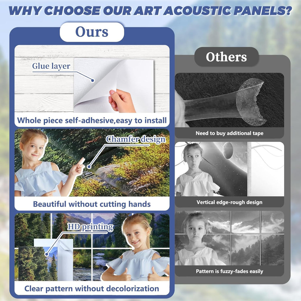 8 Pack Art Acoustic Panels, 48"X32" Self-adhesive Soundproof Wall Panels, Decorative Sound Absorbing Panel, Acoustic Treatment for Studio, Home, Office (Mountain Stream)