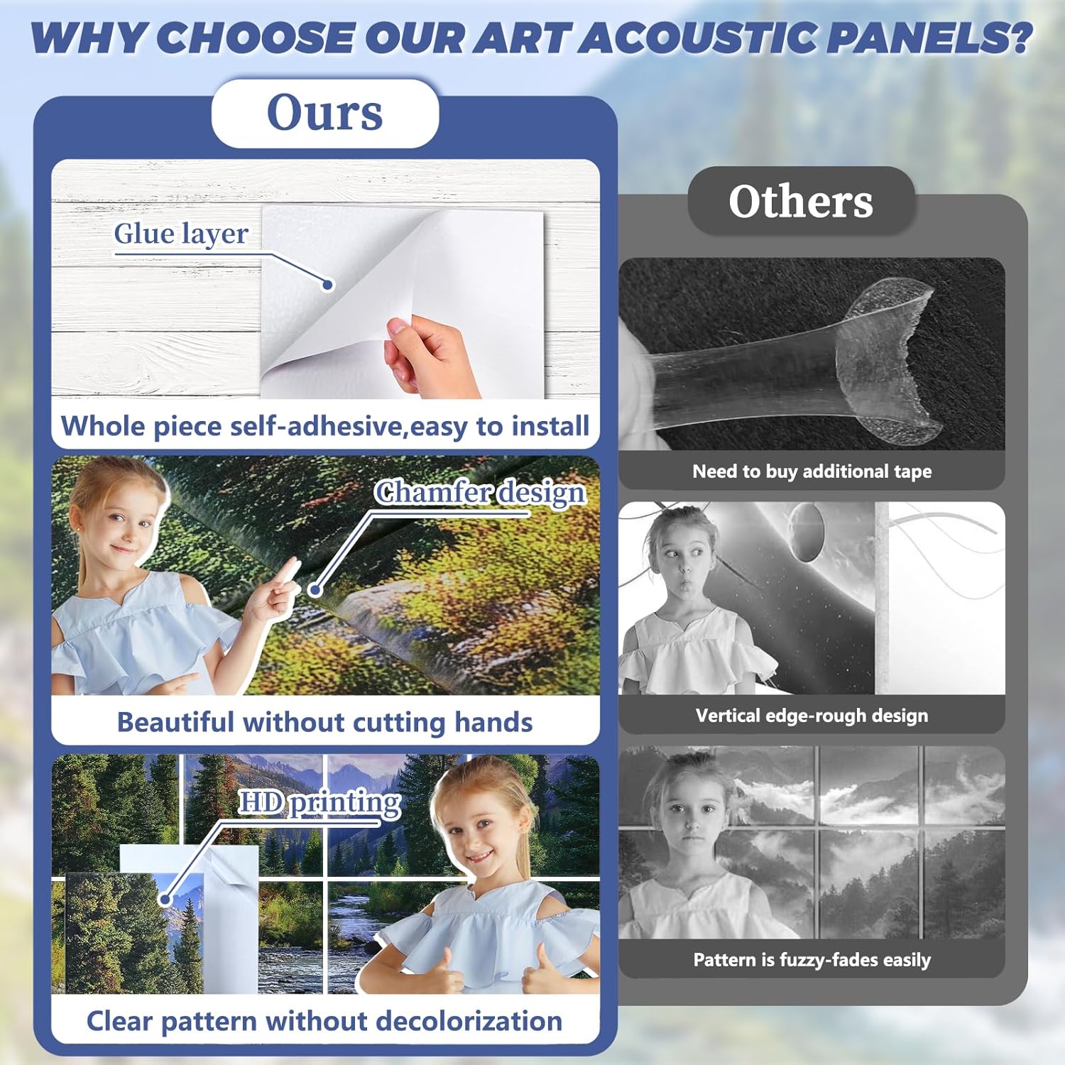 8 Pack Art Acoustic Panels, 48"X32" Self-adhesive Soundproof Wall Panels, Decorative Sound Absorbing Panel, Acoustic Treatment for Studio, Home, Office (Mountain Stream)
