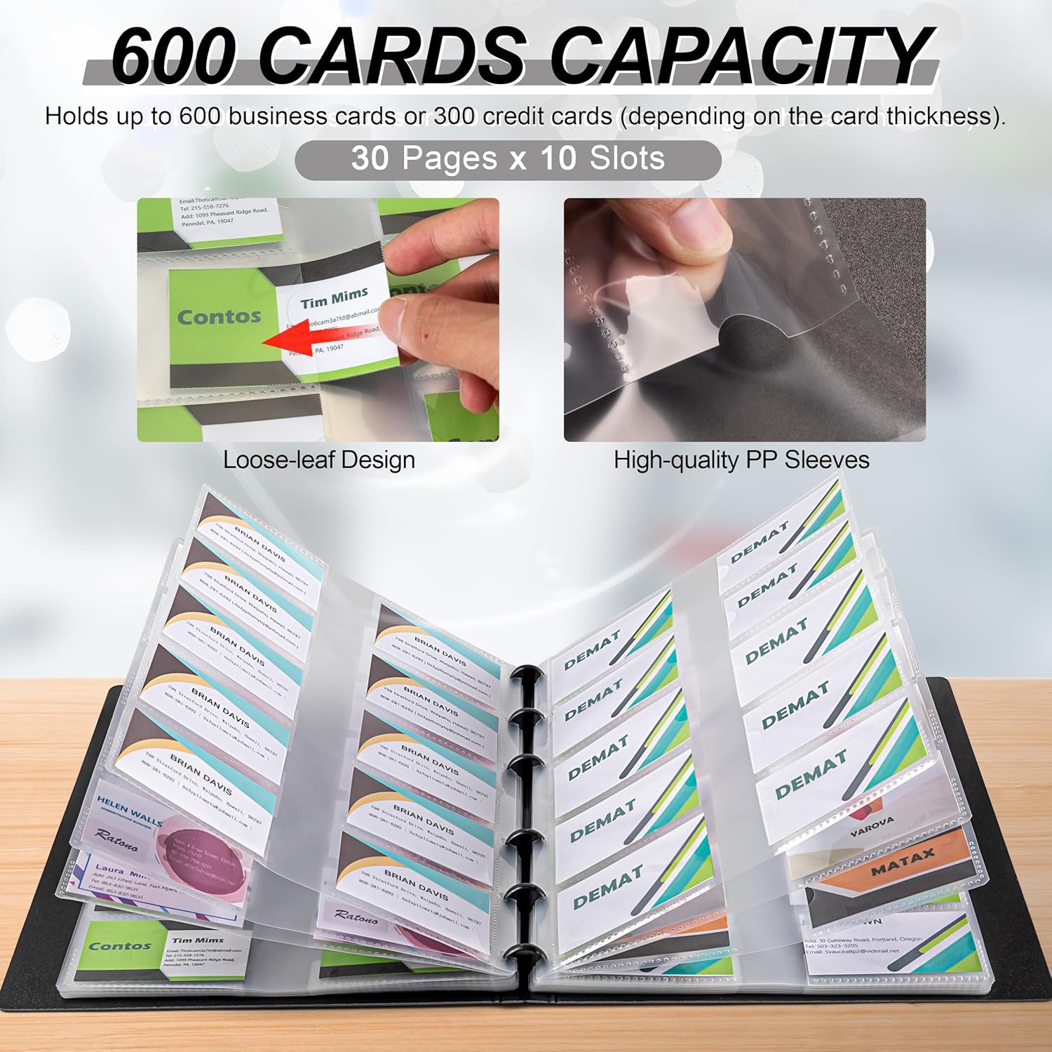MyLifeUNIT Business Card Book, Name Card Holder Book with 600 Business Cards Capacity, Credit Card Book File Storage (Grey)