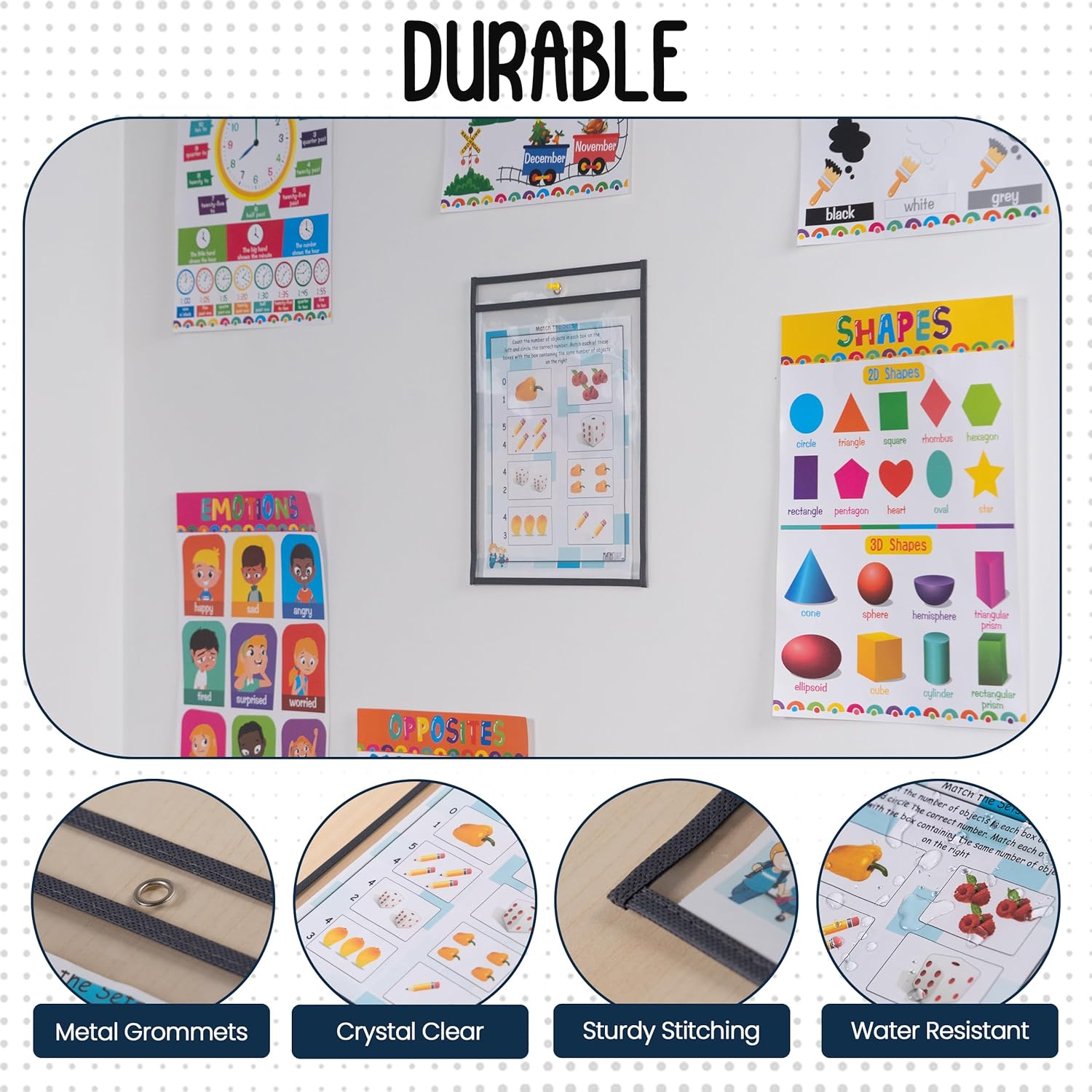 Essex Wares - 6 Pack, Gray, Dry Erase Pocket Document Protectors, 10" Wide x 13.5" Tall - Clear Plastic Sleeves - Reusable & Easy Erase Plastic Invoice Holders, Water-Resistant & Durable
