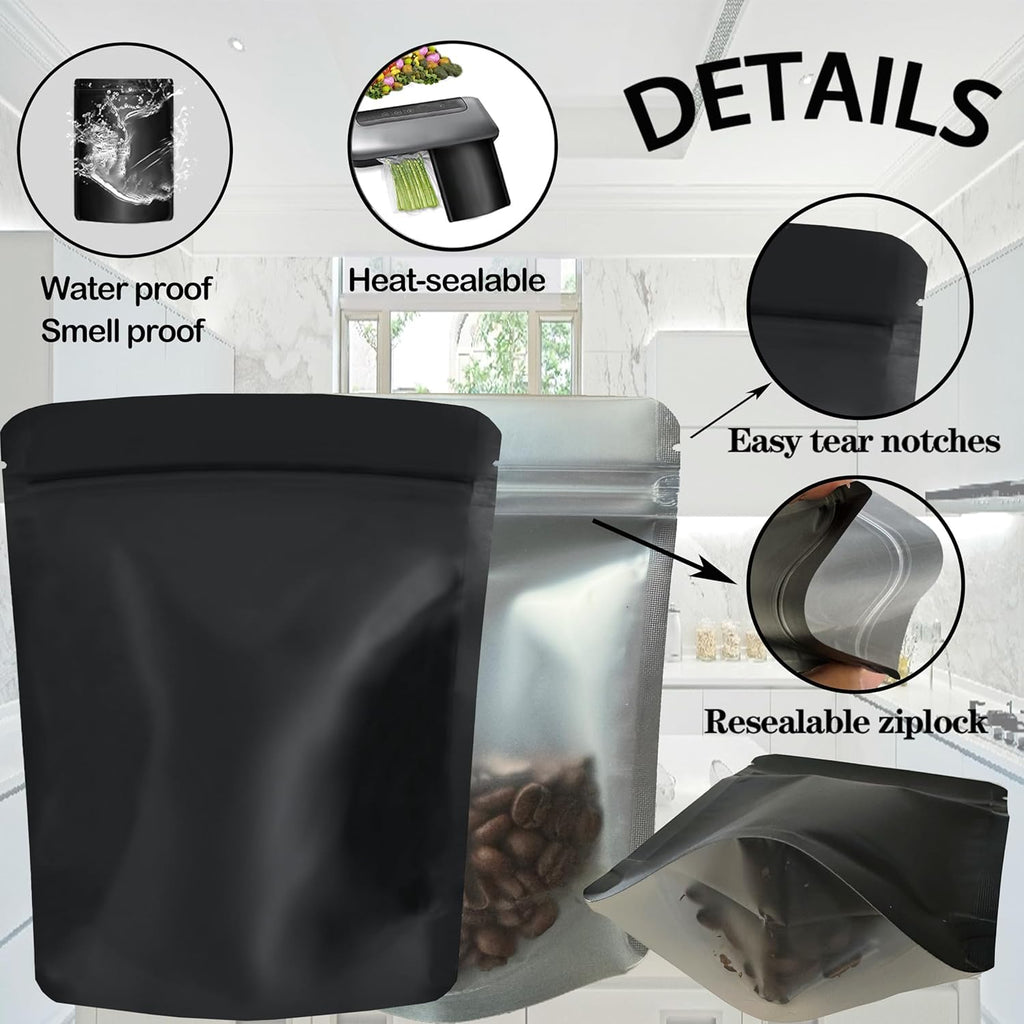 100 Pack Mylar Bags, 5 x 8 inchs Premium Smell Proof Bags with Double-sided matte design ，Resealable Food Storage Aluminum Foil Stand-up Packaging Bags. (14 Grams or 1/2 Onces)