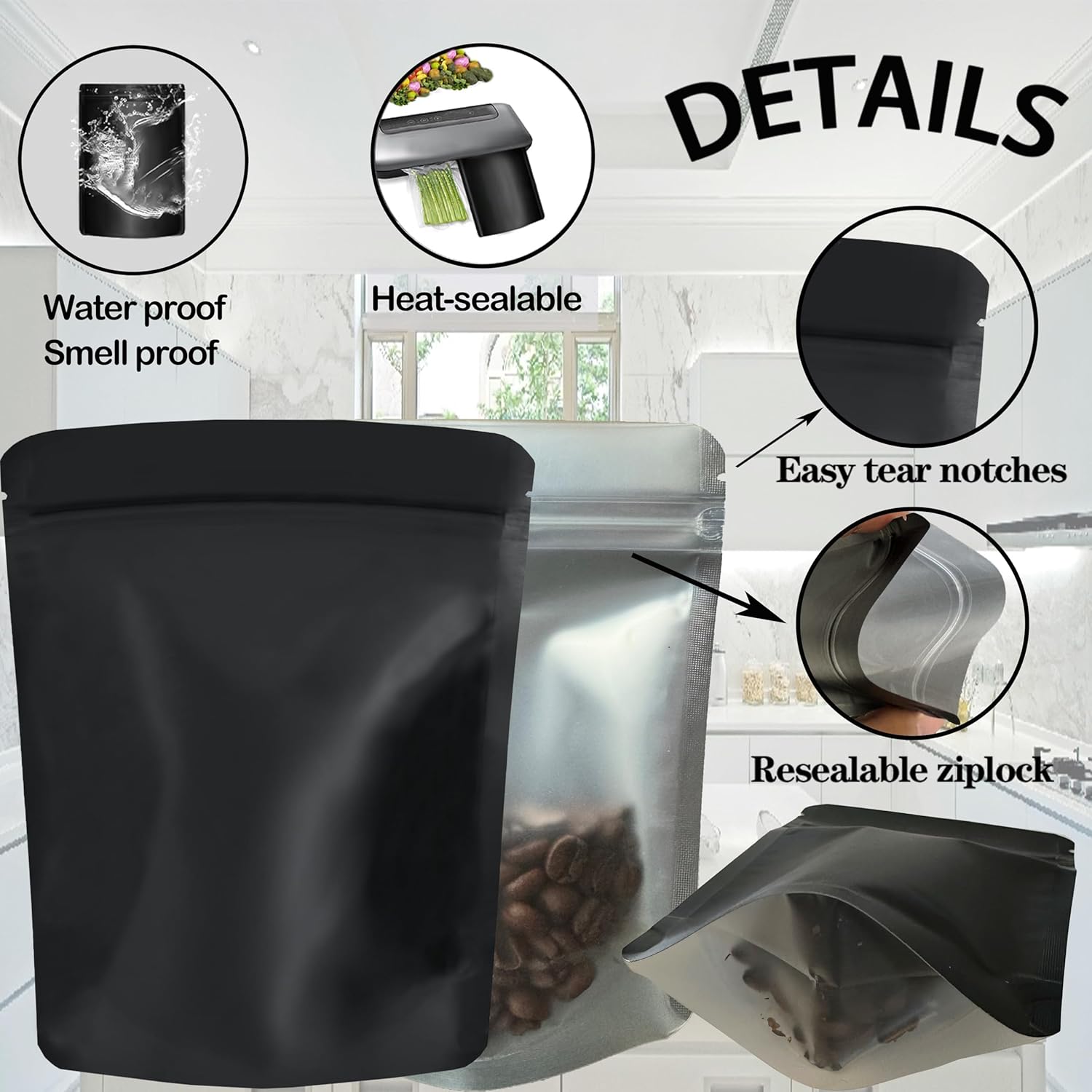 100 Pack Mylar Bags, 5 x 8 inchs Premium Smell Proof Bags with Double-sided matte design ，Resealable Food Storage Aluminum Foil Stand-up Packaging Bags. (14 Grams or 1/2 Onces)