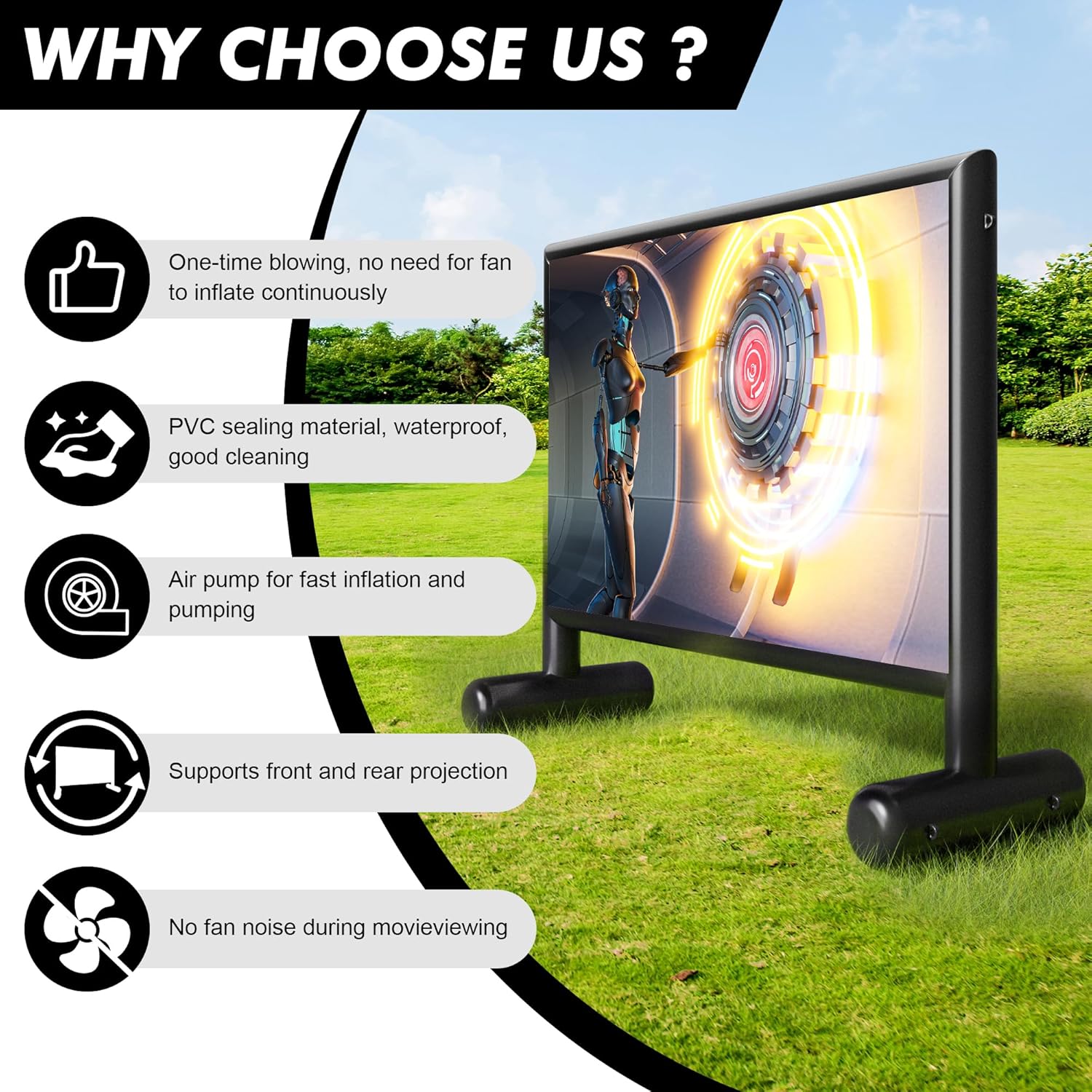 Inflatable Projector Screen, 22ft PVC Upgraded Inflatable Movie Screen Outdoor Airtight Design with High Power Air Pump for Outdoor/Indoor - Does Not Require Continuous Inflation