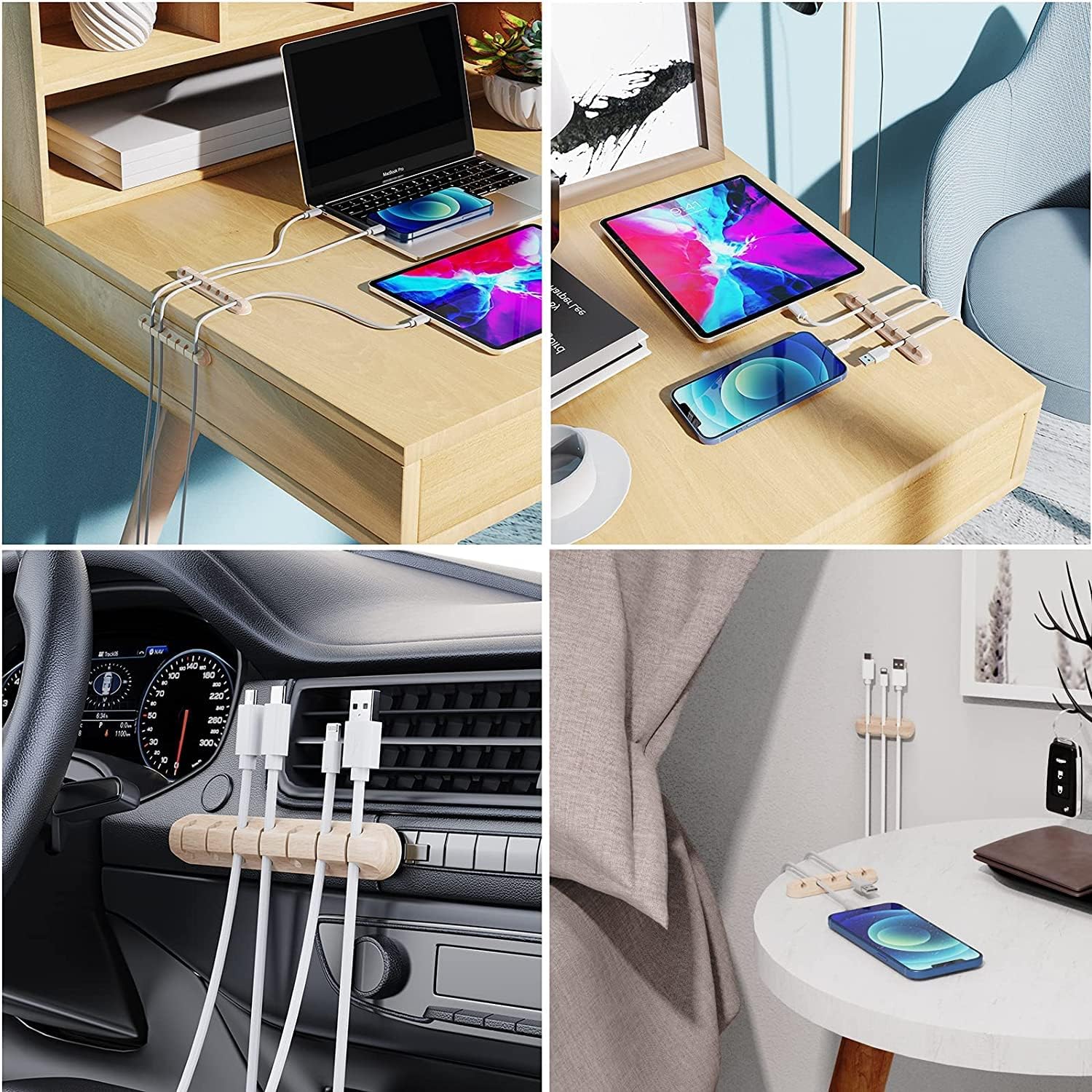 SOULWIT Cable Holder Clips, 3-Pack Cable Management Cord Organizer Clips Silicone Self Adhesive for Desktop USB Charging Cable Nightstand Power Cord Mouse Cable Wire PC Office Home