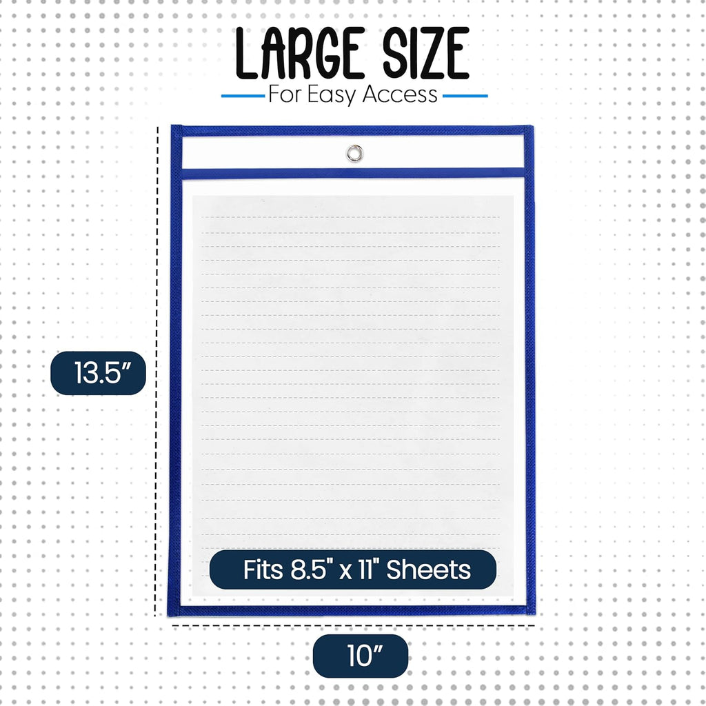 Essex Wares - 6 Pack, Blue, Dry Erase Pocket Document Protectors, 10" Wide x 13.5" Tall - Dry Erase Clear Plastic Sleeves - Reusable & Easy Erase Plastic Invoice Holders, Water-Resistant & Durable