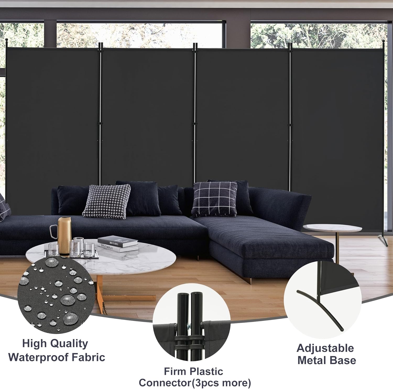 Spurgehom 4 Panel Room Divider Folding Privacy Screen, Freestanding Fabric Partition Portable Room Partition Wall Dividers for Home Office Room Restaurant, 136" W X 72" H (Black)