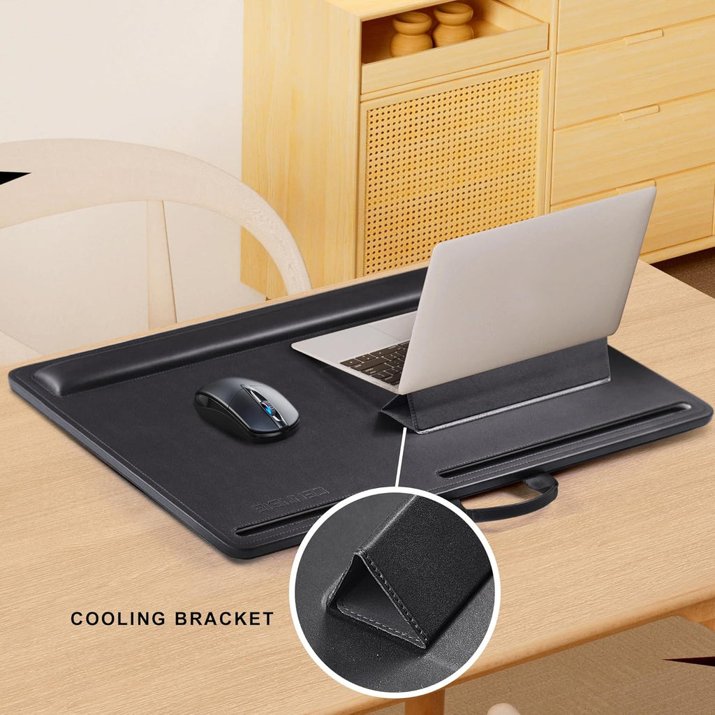 CENNBIE Leather Lap Desk with Memory Foam Cushion 24x16 Inches- Adjustable Portable Laptop Tray Fits 17 19 Inch Notebook - Built-in Wrist Rest Lightweight Computer Desk (Black)