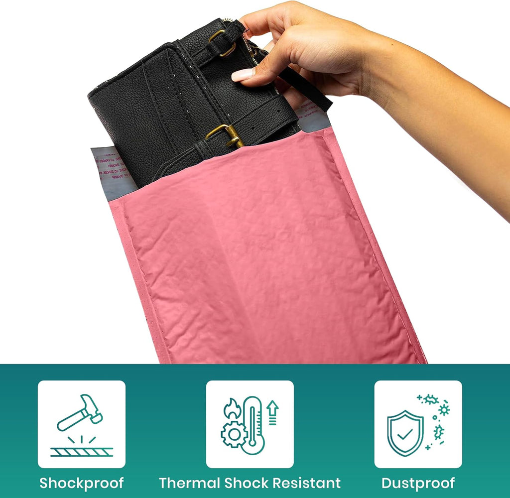 Levex - #000 4" x 8" [5 Pack] Pink Poly Bubble Mailers, Padded Envelope Mailers, Packing Envelope & Mailing Bags for Shipping