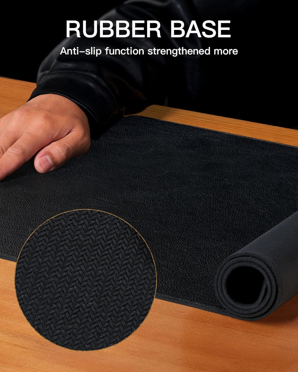 YSAGi Genuine Leather Desk Mat, 35.4"X17" Leather Desk Mat, Office Desk Pad, Thick Desk Pad with Stitched Line, Non-Slip Laptop Writing Pad with Rubber Base(Black, 35.4"X17")